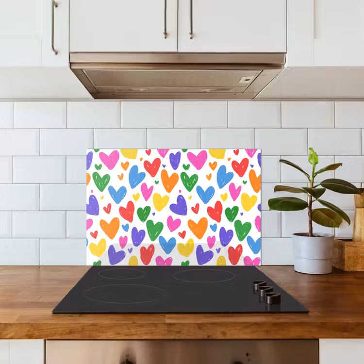 Hartjes - Patroon - Kleurrijk keuken achterwand spatscherm klein -sfeer2
