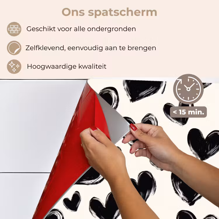 Hartjes - Patroon - Zwart keuken achterwand spatscherm klein 900 -spatscherm_NL