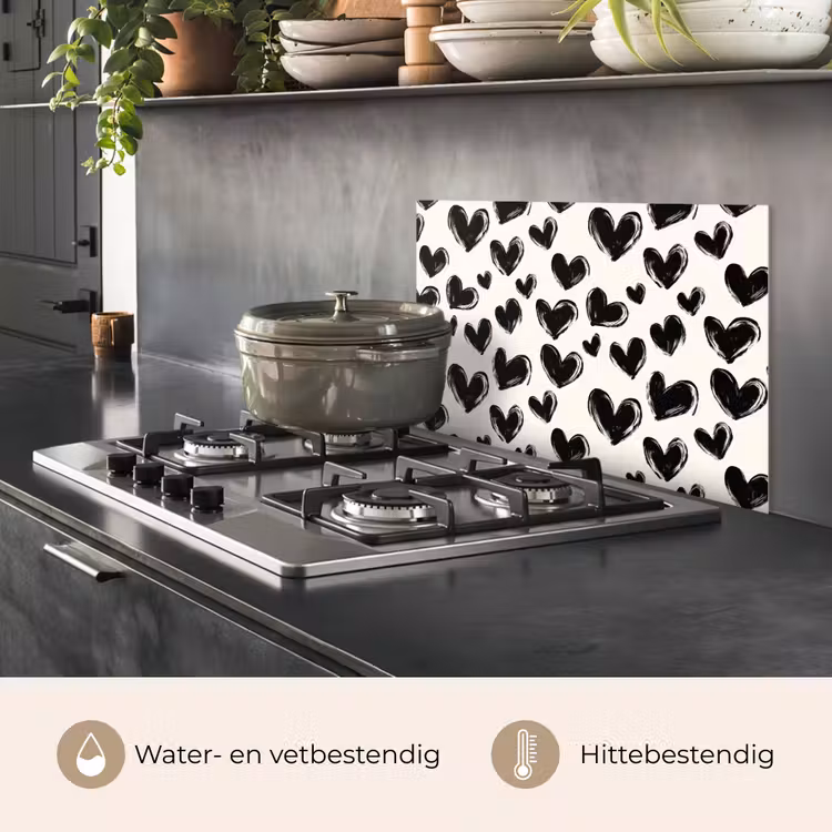 Hartjes - Patroon - Zwart keuken achterwand spatscherm klein 900 -usp_NL