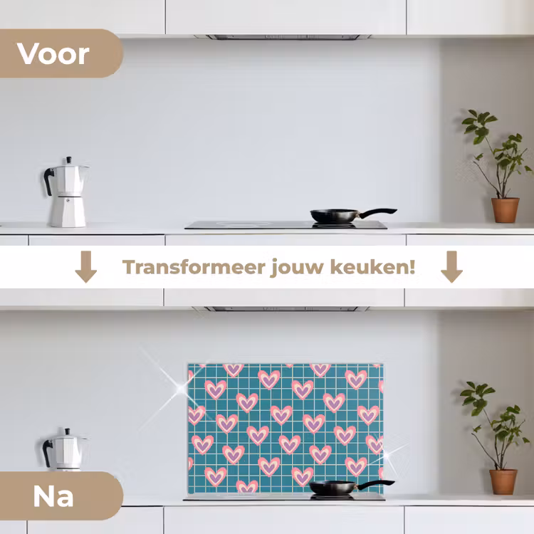 Hartjes - Raster - Patroon - Blauw keuken achterwand spatscherm klein 900 -voor_na_NL