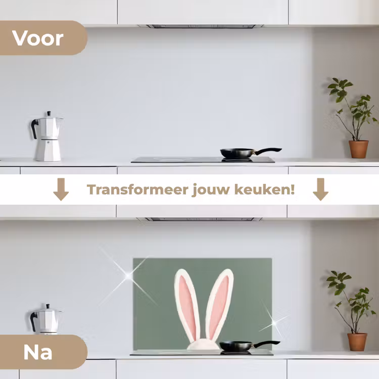 Hazen - Oren - Roze keuken achterwand spatscherm klein -voor_na_NL