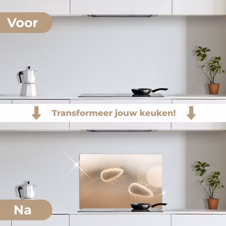 Hazestaartgras - Graanharen - Zonlicht keuken achterwand spatscherm klein -voor_na_NL