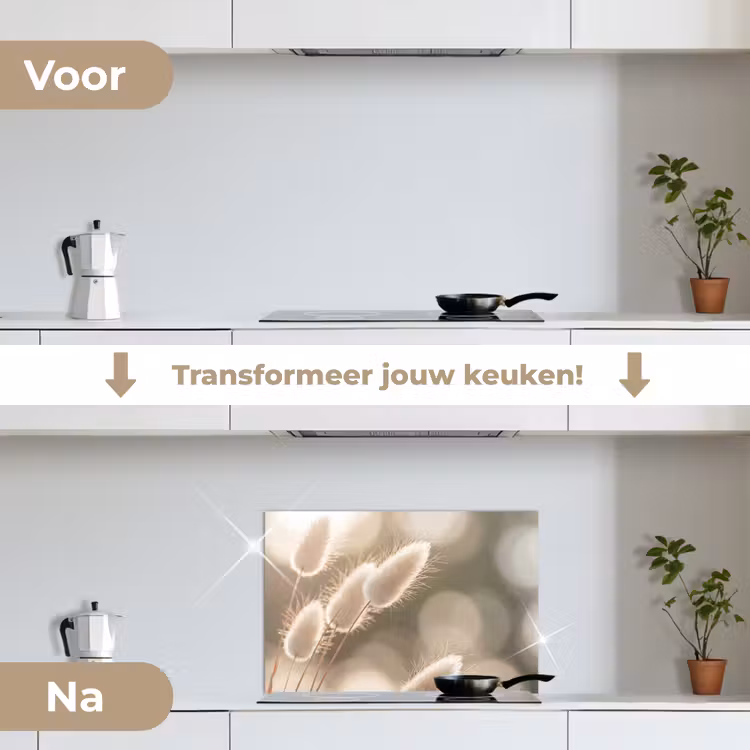 Hazestaartgras - Wit - Zonlicht keuken achterwand spatscherm klein -voor_na_NL