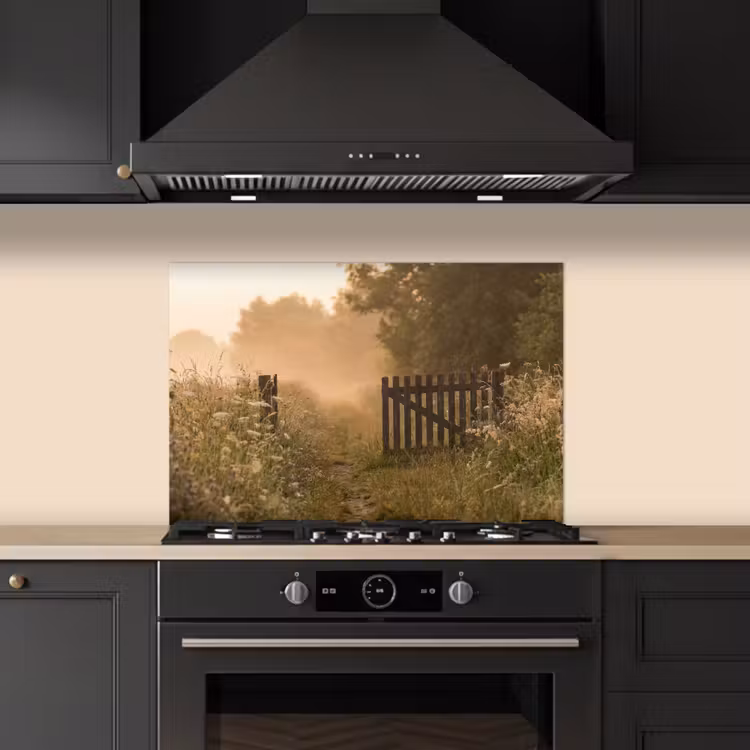 Hek - Natuur - Mist - Veld keuken achterwand spatscherm klein -sfeer1