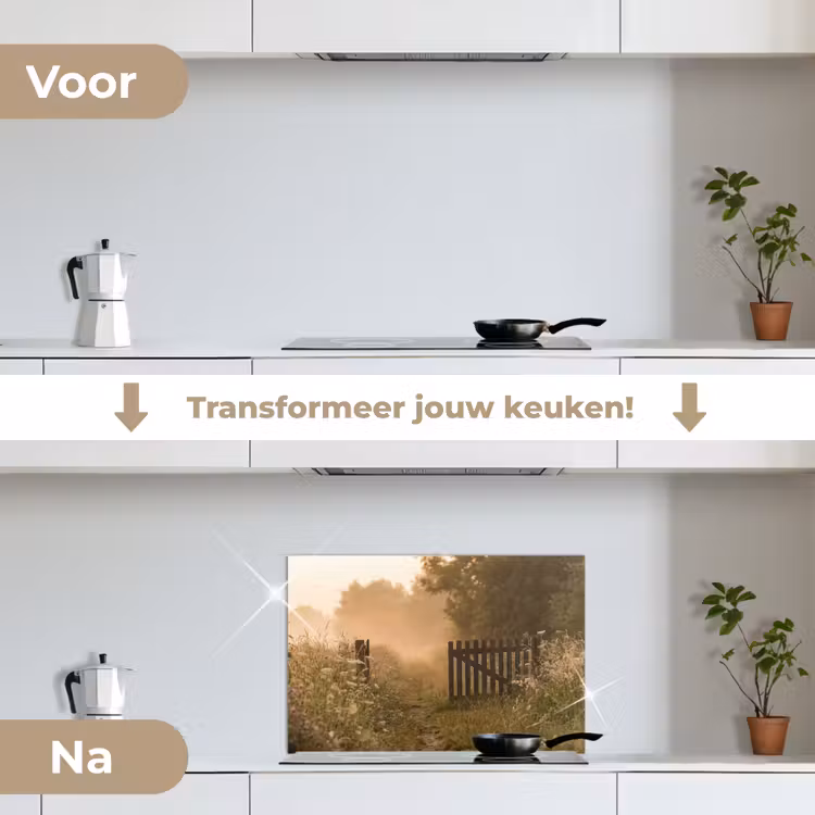 Hek - Natuur - Mist - Veld keuken achterwand spatscherm klein -voor_na_NL