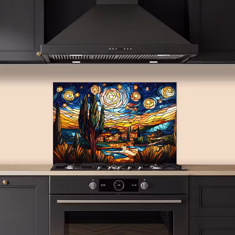 Hemel - Sterren - Mozaïek - Huizen keuken achterwand spatscherm klein -sfeer1