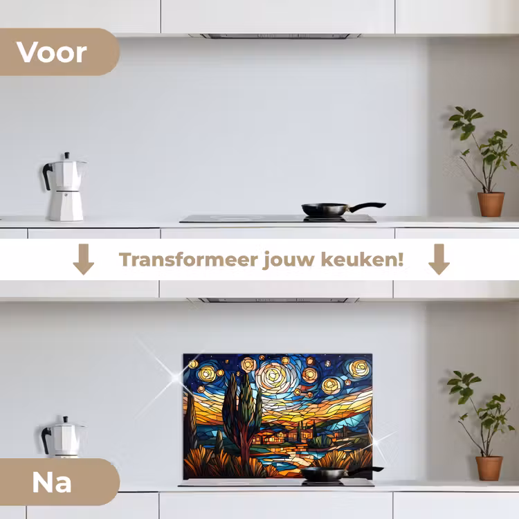 Hemel - Sterren - Mozaïek - Huizen keuken achterwand spatscherm klein -voor_na_NL