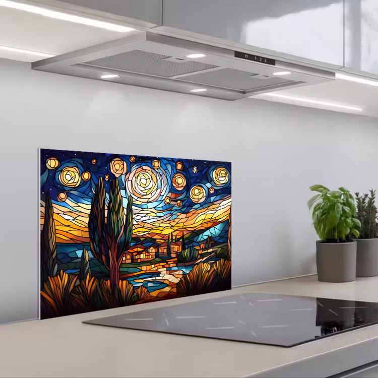 Hemel - Sterren - Mozaïek - Huizen keuken achterwand spatscherm klein -3d_schuin