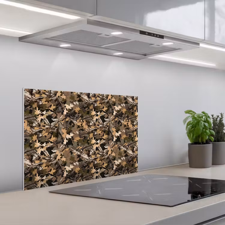 Herfst - Bladeren - Camouflage keuken achterwand spatscherm klein 900 -3d_schuin