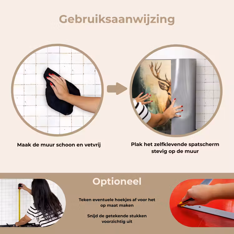 Hert - Geverfd - Gewei - Bruin keuken achterwand spatscherm klein -gebruiksaanwijzing_NL