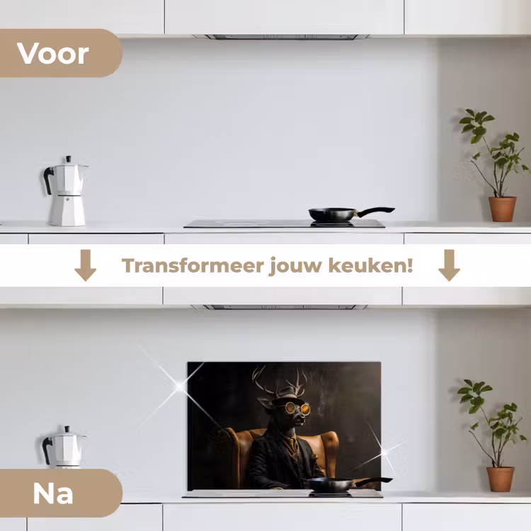 Hert - Zonnebril - Zwart - Pak keuken achterwand spatscherm klein -voor_na_NL