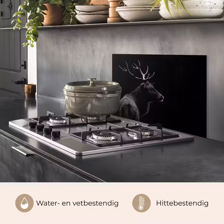 Hert - Zwart - Portret - Gewei - Dieren keuken achterwand spatscherm klein -usp_NL