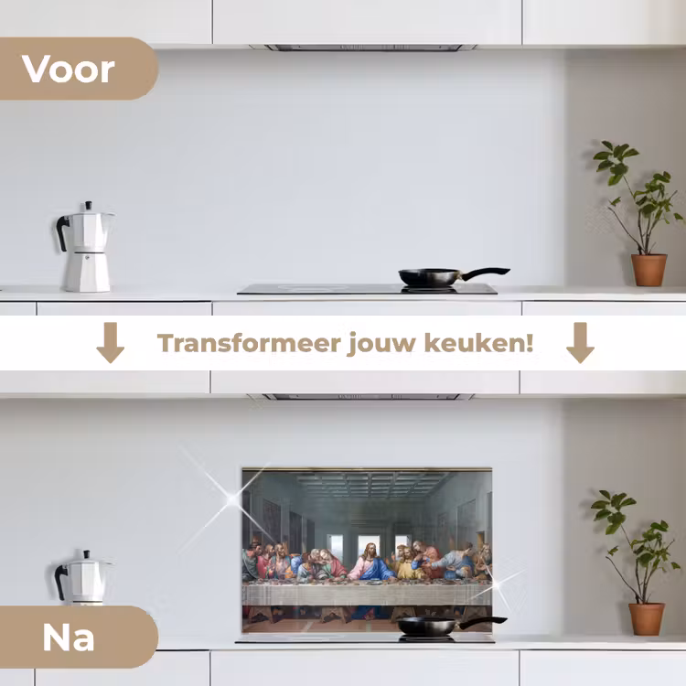 Het laatste avondmaal - Leonardo da Vinci keuken achterwand spatscherm klein -voor_na_NL