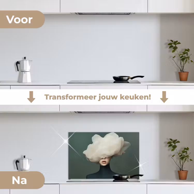 Hoed - Vrouw - Beige keuken achterwand spatscherm klein -voor_na_NL
