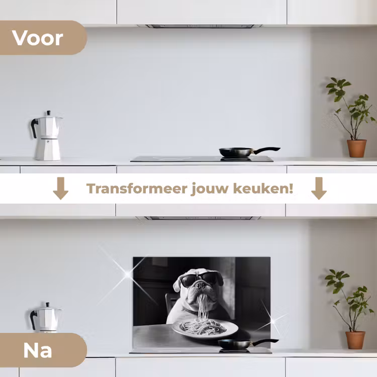 Hond - Bulldog - Pasta - Bril - Stoer - Dieren keuken achterwand spatscherm klein -voor_na_NL