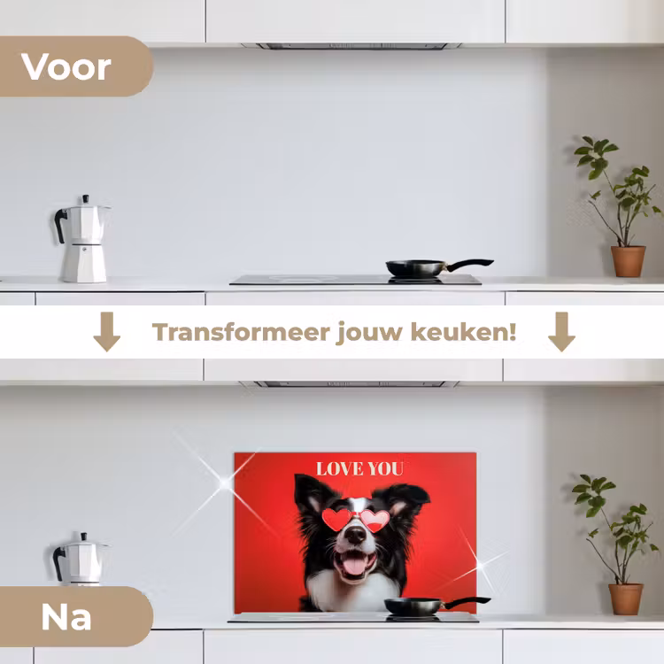 Hond - Hartjesbril - Loveyou - Rood keuken achterwand spatscherm klein -voor_na_NL