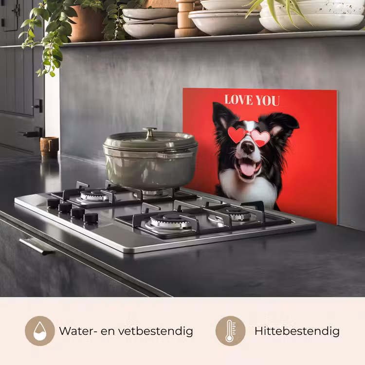 Hond - Hartjesbril - Loveyou - Rood keuken achterwand spatscherm klein -usp_NL