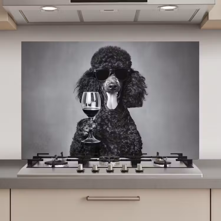 Hond - Krullen - Zonnebril - Wijn keuken achterwand spatscherm klein -3d_website