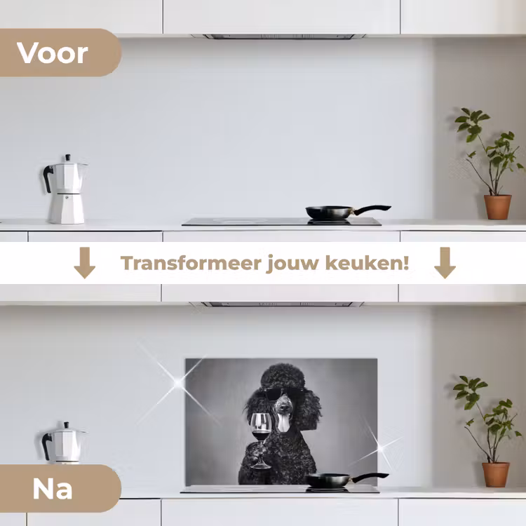 Hond - Krullen - Zonnebril - Wijn keuken achterwand spatscherm klein -voor_na_NL