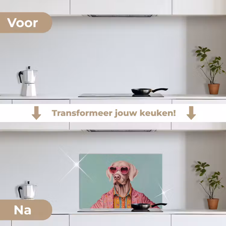 Hond - Overhemd - Bloemen - Bril keuken achterwand spatscherm klein -voor_na_NL