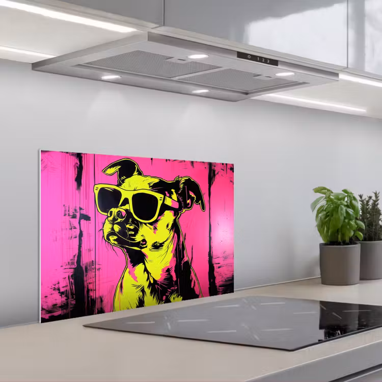 Hond - Zonnebril - Roze - Art keuken achterwand spatscherm klein -3d_schuin