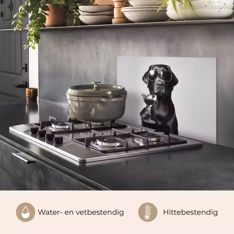 Hond - Zwart - Wijnglas - Zonnebril keuken achterwand spatscherm klein -usp_NL