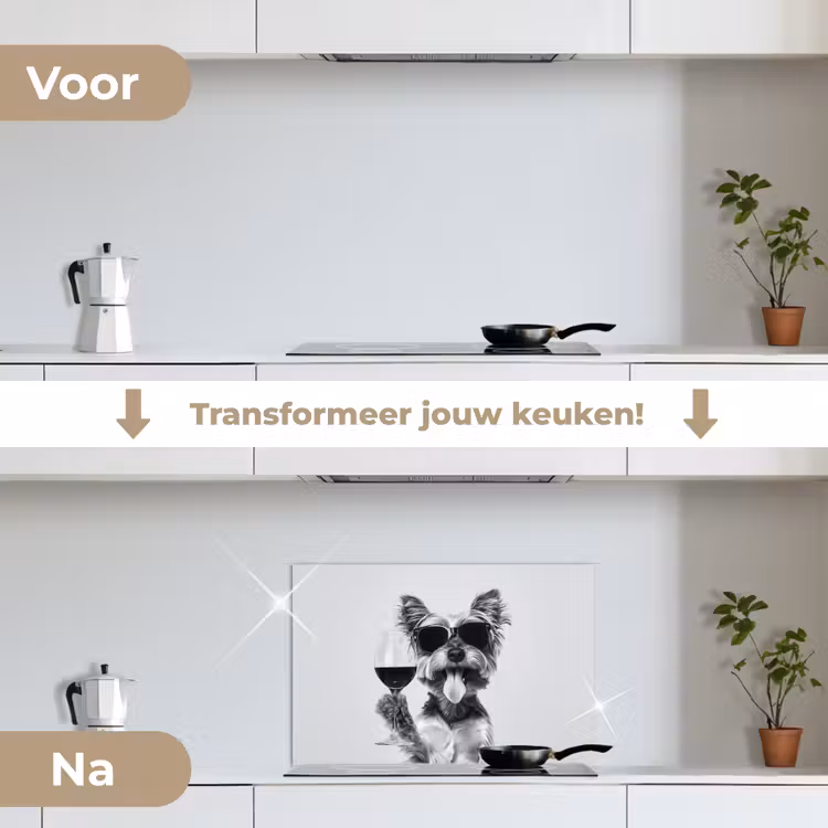 Hondje - Wijnglas - Zonnebril - Enthousiast keuken achterwand spatscherm klein -voor_na_NL