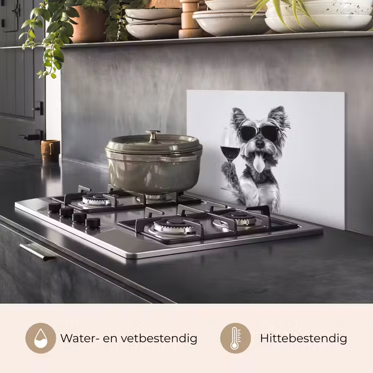 Hondje - Wijnglas - Zonnebril - Enthousiast keuken achterwand spatscherm klein -usp_NL
