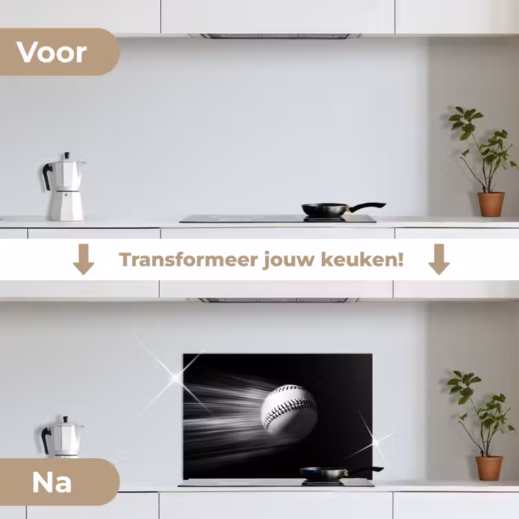 Honkbal - Wit - Vliegt keuken achterwand spatscherm klein -voor_na_NL