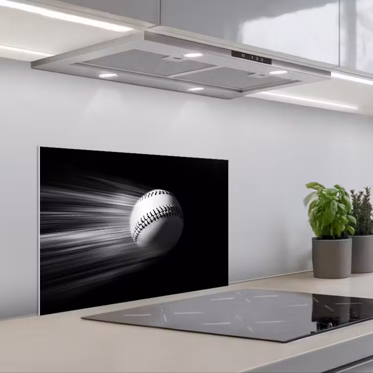 Honkbal - Wit - Vliegt keuken achterwand spatscherm klein -3d_schuin