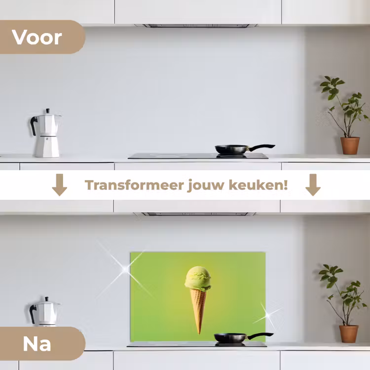 Hoorntje - Schepijs - Groen keuken achterwand spatscherm klein -voor_na_NL