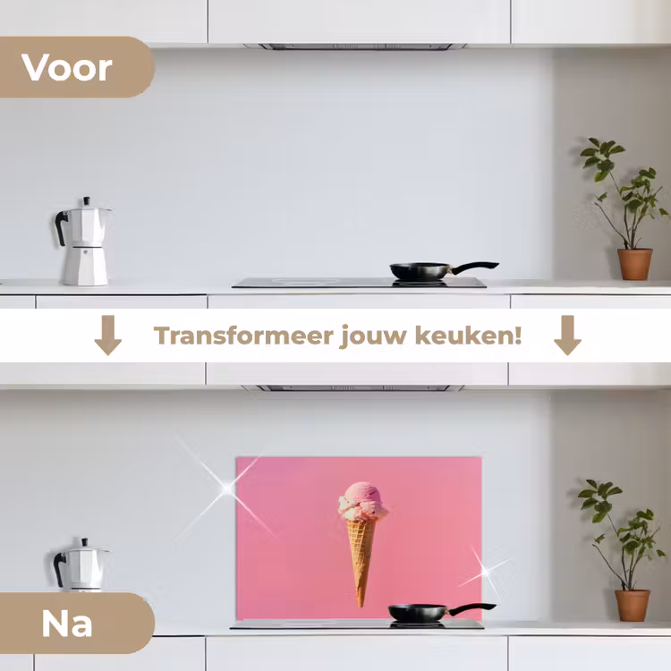 Hoorntje - Schepijs - Roze keuken achterwand spatscherm klein -voor_na_NL