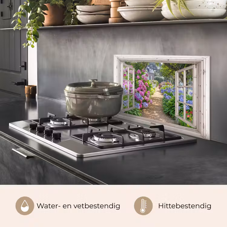Hortensia - Doorkijk - Bloemen - Zomer - Paars - Pad keuken achterwand spatscherm klein -usp_NL