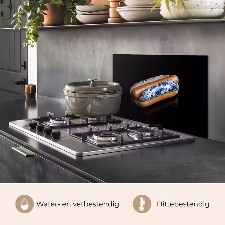 Hotdog - Porselein - Delfts blauw - Eten keuken achterwand spatscherm klein -usp_NL
