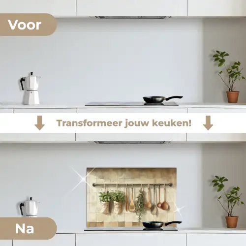 Hout - Keukengerei - Stilleven - Tegels keuken achterwand spatscherm klein -voor_na_NL