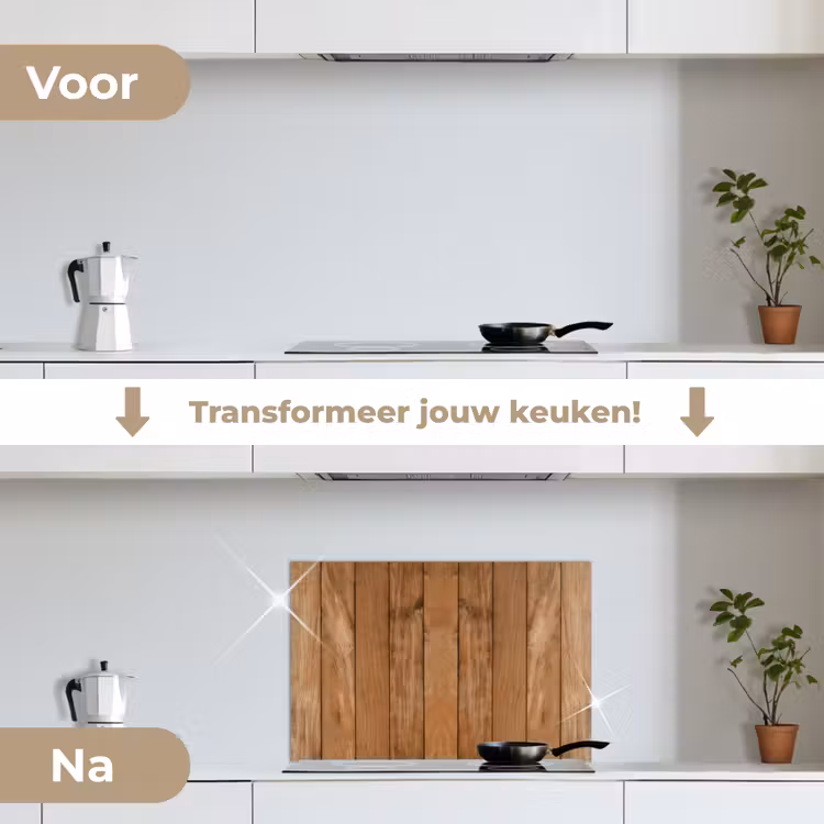 Hout - Naturel - Planken - Structuur keuken achterwand spatscherm klein -voor_na_NL