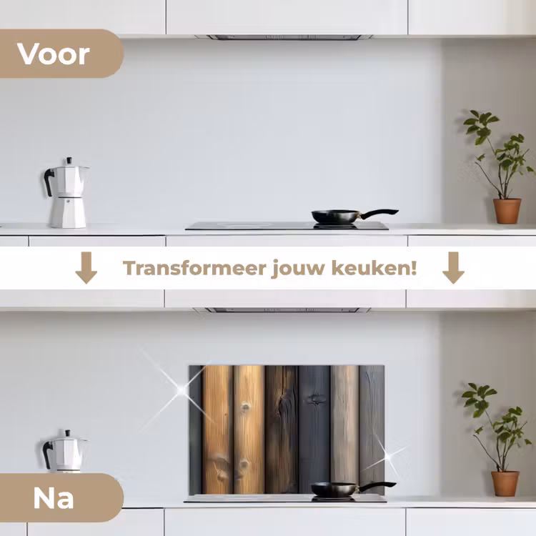 Hout - Planken - Gemengd keuken achterwand spatscherm klein -voor_na_NL
