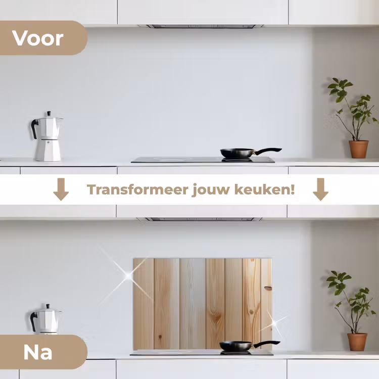 Hout - Planken - Licht keuken achterwand spatscherm klein -voor_na_NL