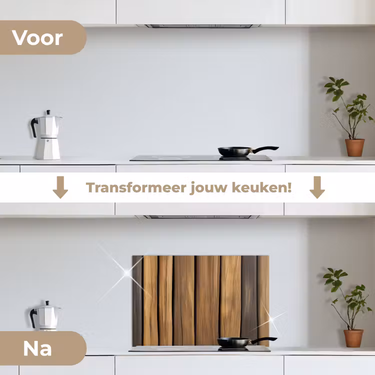 Hout - Planken - Natuurtinten keuken achterwand spatscherm klein -voor_na_NL