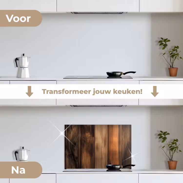 Hout - Rustiek - Donkere Planken keuken achterwand spatscherm klein -voor_na_NL