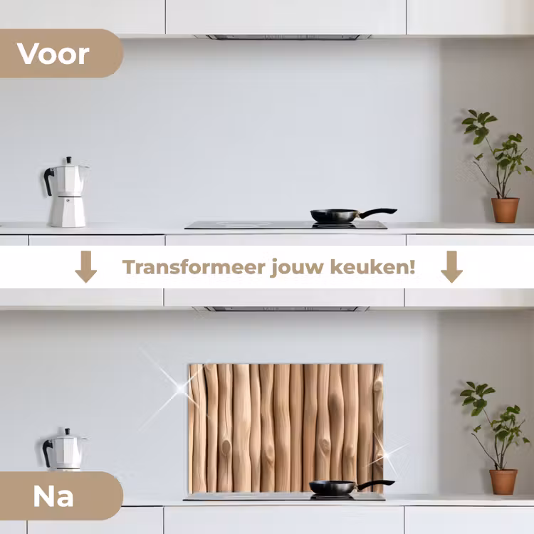 Hout - Stam - Lichtbruin keuken achterwand spatscherm klein -voor_na_NL