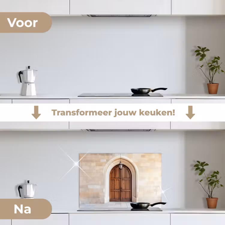 Houten - Deur - Lantaarn keuken achterwand spatscherm klein -voor_na_NL