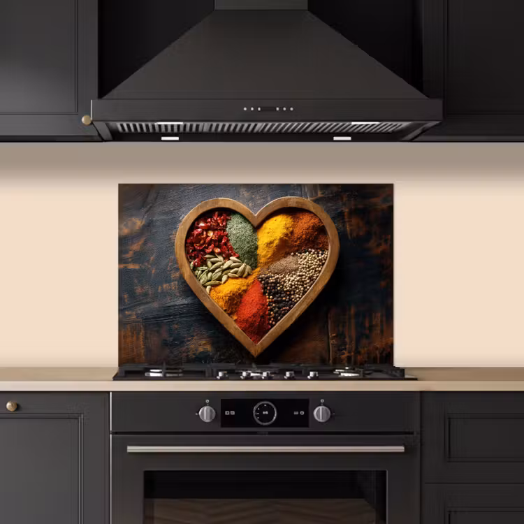 Houten - Hart - Kleurrijke - Specerijen keuken achterwand spatscherm klein -sfeer1