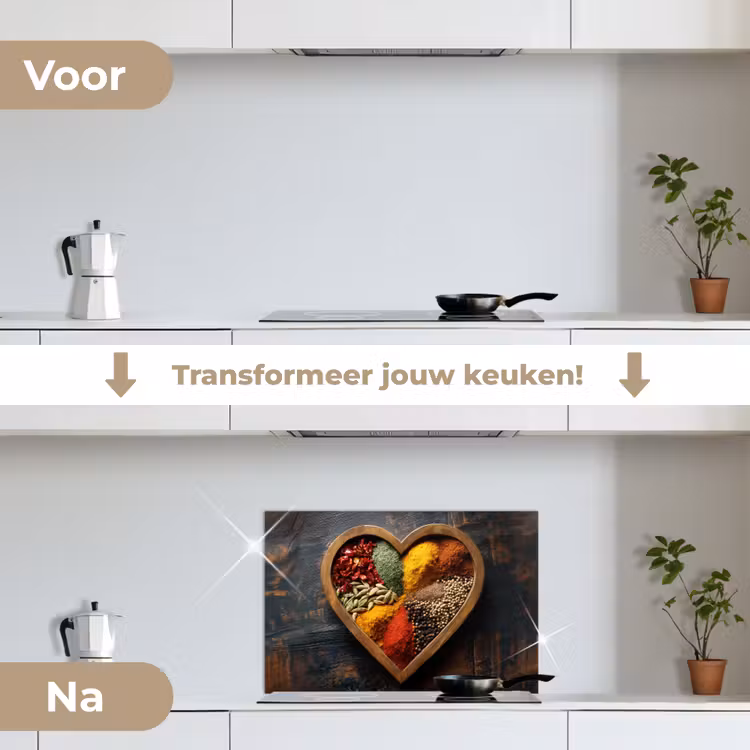 Houten - Hart - Kleurrijke - Specerijen keuken achterwand spatscherm klein -voor_na_NL
