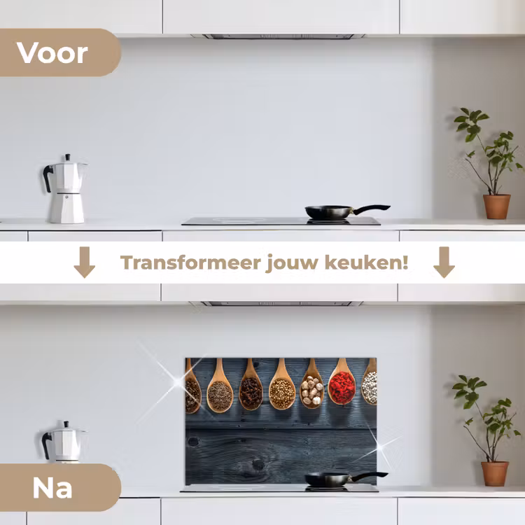 Houten Lepels Harmonie keuken achterwand spatscherm klein -voor_na_NL
