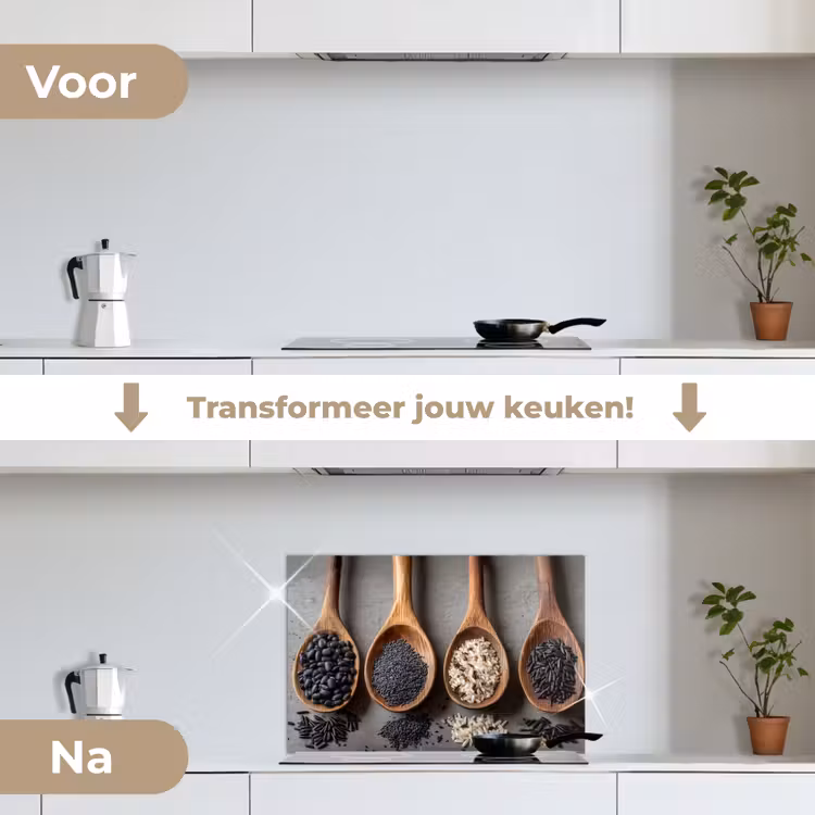 Houten - Lepels - Rijst - Zaden keuken achterwand spatscherm klein -voor_na_NL
