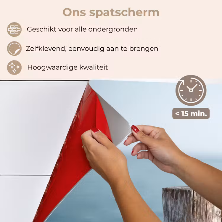 Houten steiger - Helderblauwe lucht keuken achterwand spatscherm klein -spatscherm_NL