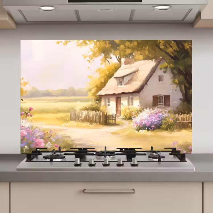 Huisje - Hout - Bloemen keuken achterwand spatscherm klein -3d_website