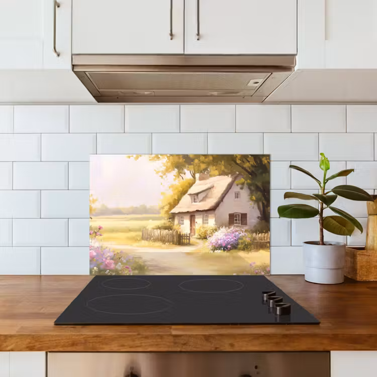Huisje - Hout - Bloemen keuken achterwand spatscherm klein -sfeer2