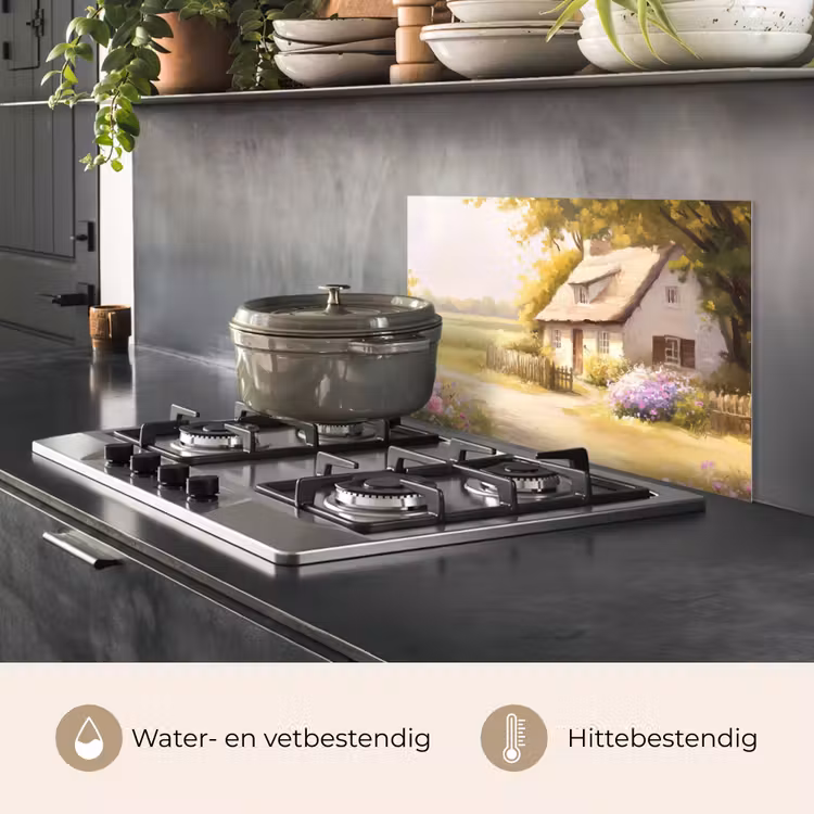 Huisje - Hout - Bloemen keuken achterwand spatscherm klein -usp_NL